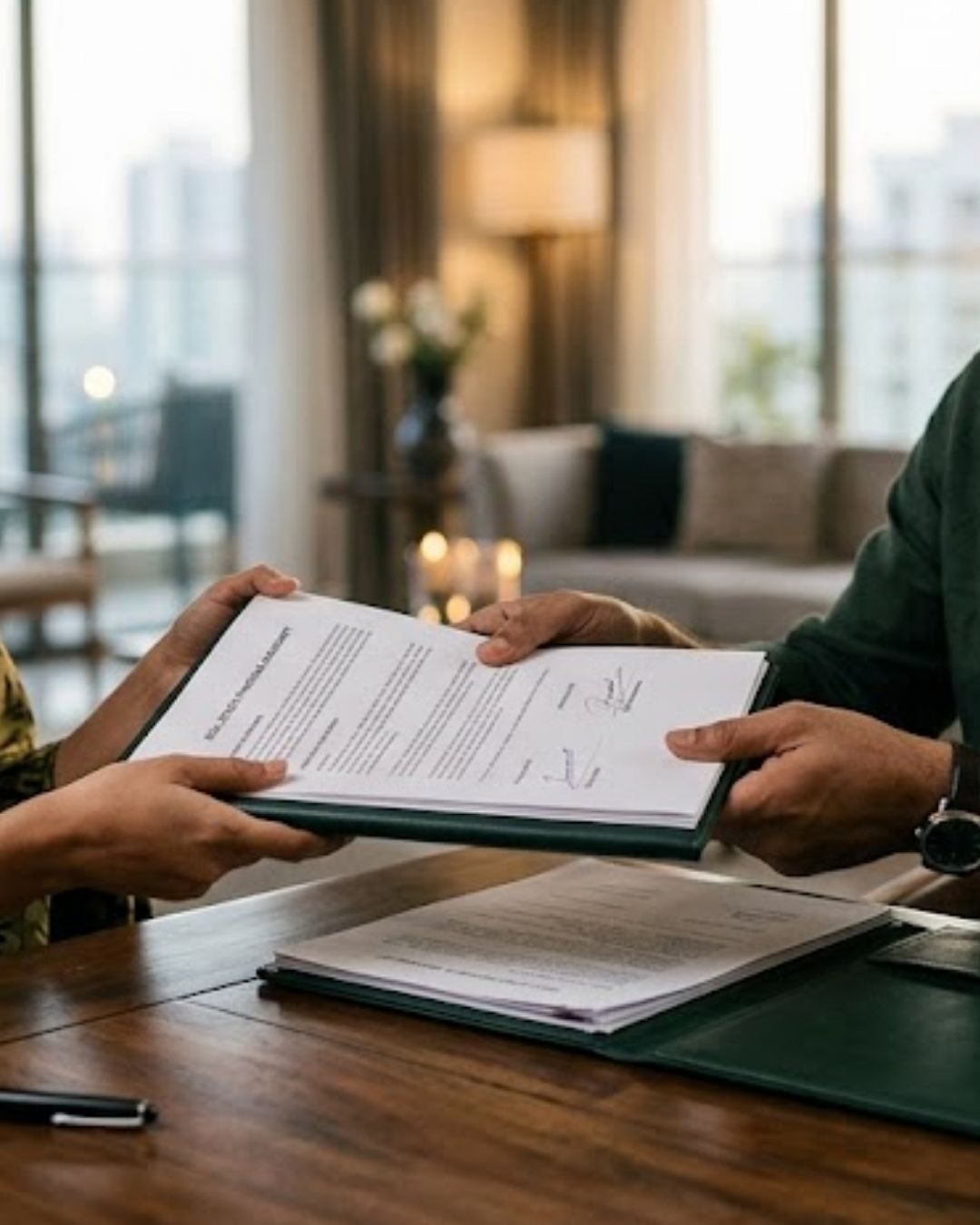Rental handover paperwork being reviewed