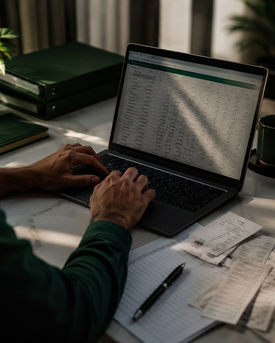 Rent tracking ledger on a laptop